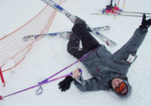 skier falls down
